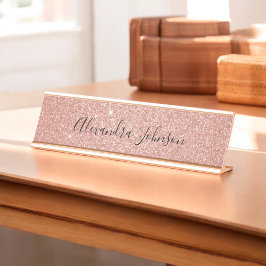 Placa De Nombre Rosa Oro Rubor Purpurina rosa Sparkle Moderno
