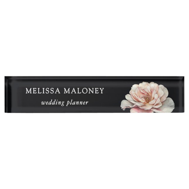Placa De Nombre Rosa Pintada de Rosa Pálido sobre Negro (Anverso)