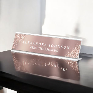 Placa De Nombre Rosa profesional moderno Purpurina de espuma de or