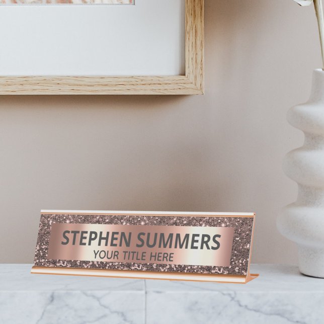 Placa De Nombre Rosa Purpurina de oro Look Sparkle Glam Personaliz (Subido por el creador)