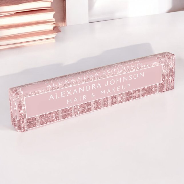 Placa De Nombre Rosa Purpurina de oro Maquillaje de pelo rosado (Subido por el creador)