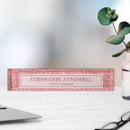 Placa De Nombre Rosa Purpurina de oro Moda moderna