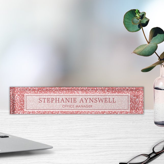 Placa De Nombre Rosa Purpurina de oro Moda moderna (Subido por el creador)