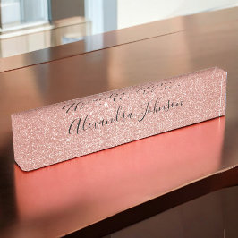 Placa De Nombre Rosa Purpurina de oro Sparkle Girly Modern