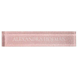 Placa De Nombre Rosa purpurina oro monograma lujo