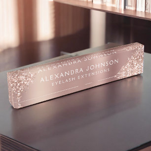 Placa De Nombre Rosa Purpurina rosa dorado Extensiones de parkle d