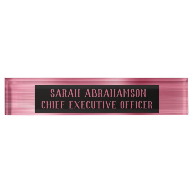 Placa De Nombre Rosa Relieve metalizado rosa dorado Glam Escritori (Anverso)