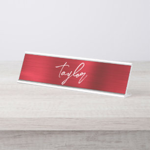 Placa De Nombre Rosa Rojo Hoja de Metal Moderno Script Nombre