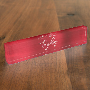 Placa De Nombre Rosa Rojo Ombre Foil Moderno Pincel Script