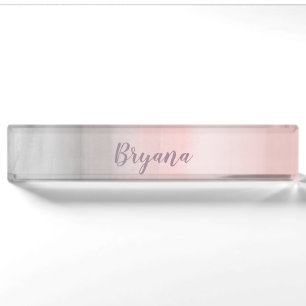 Placa De Nombre Rosa sonrojado y gris glamour moderno acuarela fem