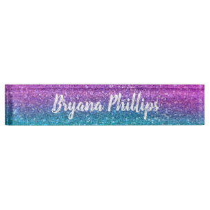 Placa De Nombre Rosa Turquesa Aguamarina Azul y Purpura Brillante 
