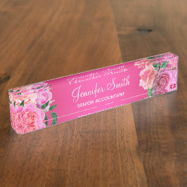 Placa De Nombre Rosas de Glam Rosado Caliente