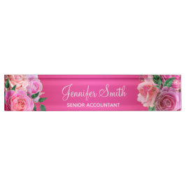 Placa De Nombre Rosas de Glam Rosado Caliente
