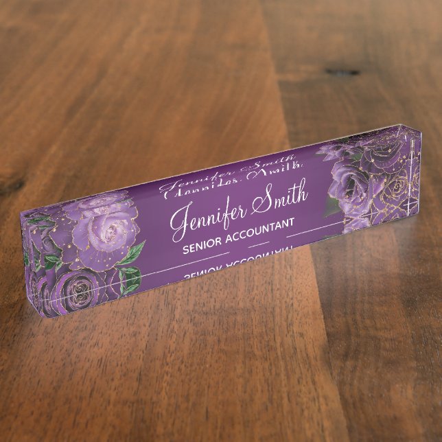 Placa De Nombre Rosas del Purpurina de oro Purple Glam (Lateral)