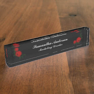 Placa De Nombre Rosas Neon Elegante Gótico Escritorio Nombrado