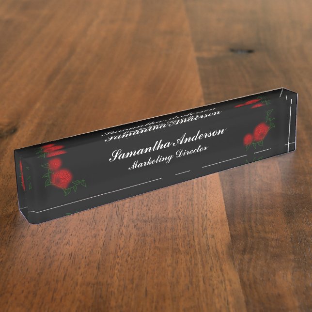 Placa De Nombre Rosas Neon Elegante Gótico Escritorio Nombrado (Lateral)