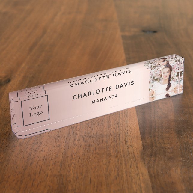 Placa De Nombre Rose gold blush photo business logo (Lateral)
