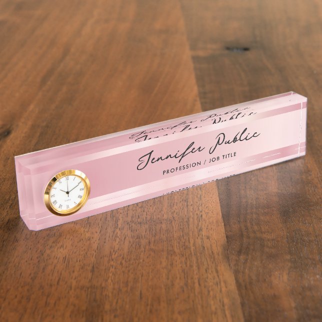 Placa De Nombre Rose Gold Desk Name Plate With Clock Calligraphy (Lateral)