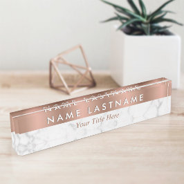 Placa De Nombre Rose Gold White Grey Marble Elegant Modern