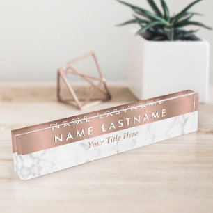 Placa De Nombre Rose Gold White Grey Marble Elegant Modern