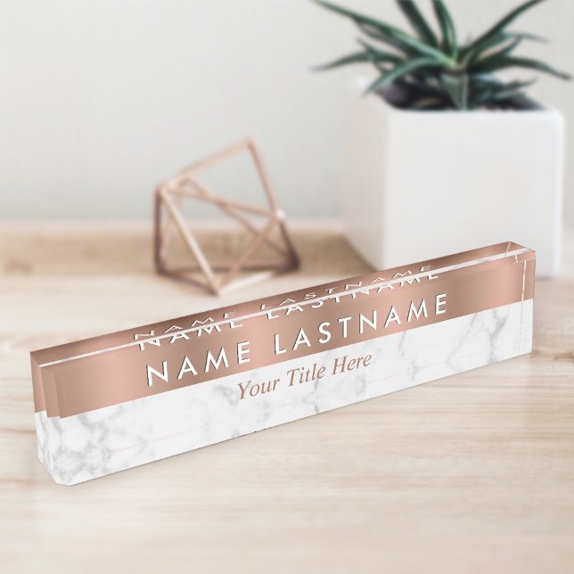 Placa De Nombre Rose Gold White Grey Marble Elegant Modern (Subido por el creador)