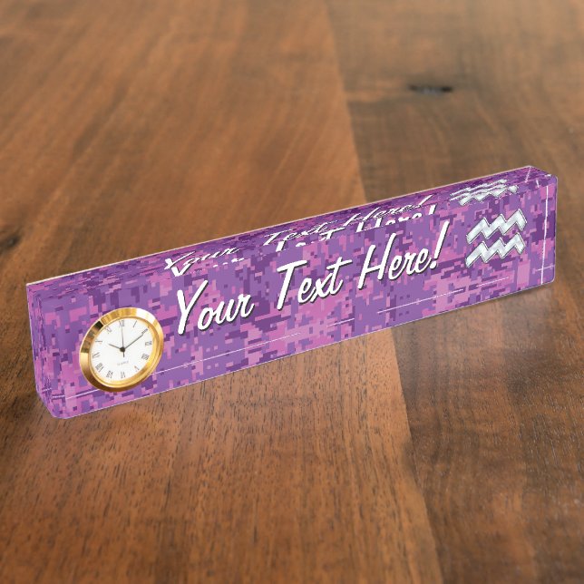 Placa De Nombre Rótulo Aquarius Zodiac en el camuflaje digital de  (Lateral)