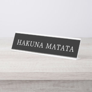 Placa De Nombre Rótulo blanco y negro moderno de Hakuna Matata