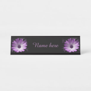 Placa De Nombre Rótulo de escritorio Personalizado de flores morad