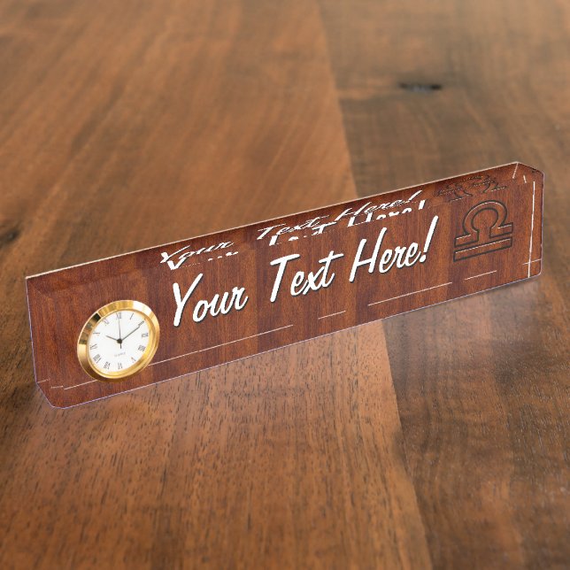 Placa De Nombre Rótulo Libra Zodiac en la decoración estilo caoba (Lateral)