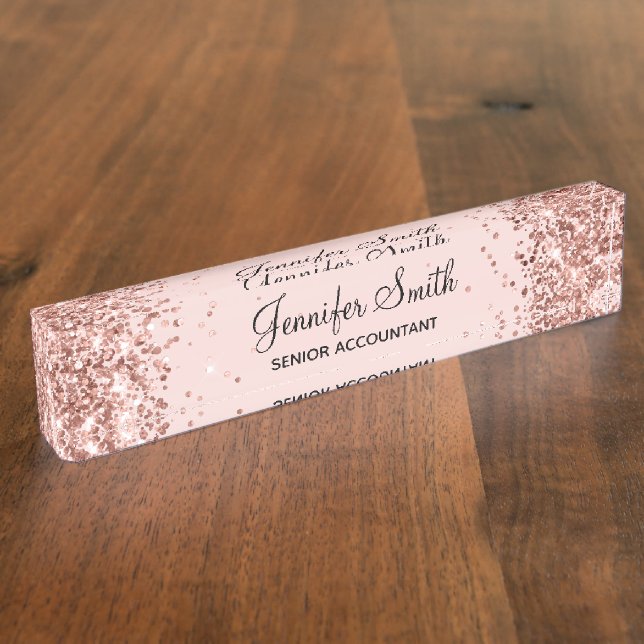 Placa De Nombre Rubor Brillo Rosa Dorado (Lateral)