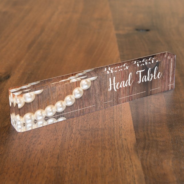 Placa De Nombre Rustic Pearls Barn Wood Country Wedding Head Table (Lateral)