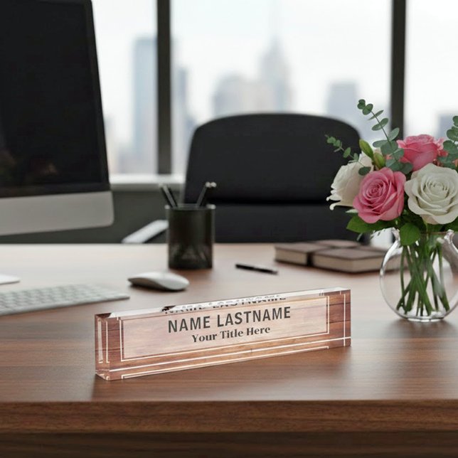 Placa De Nombre Rustic Wood Executive | Custom Name and Title (Subido por el creador)