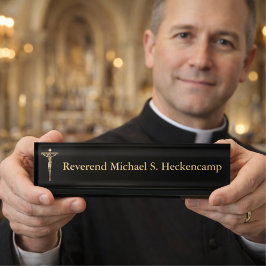 Placa De Nombre Sacerdote de la Cruz Crucifijo Católica