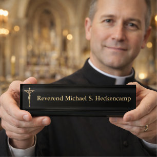 Placa De Nombre Sacerdote de la Cruz Crucifijo Católica