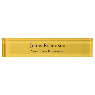 Placa De Nombre Saffron Golden Yellow Plain Elegant Profesional
