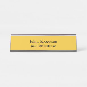 Placa De Nombre Saffron Golden Yellow Plain Elegant Profesional