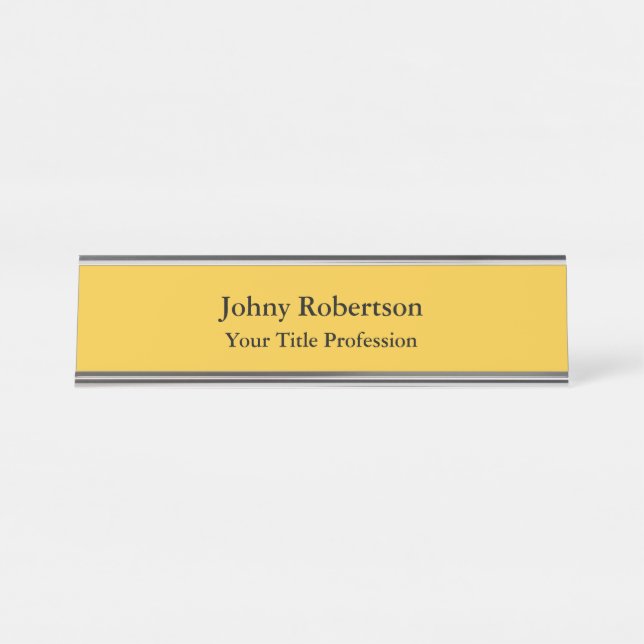 Placa De Nombre Saffron Golden Yellow Plain Elegant Profesional (Anverso)