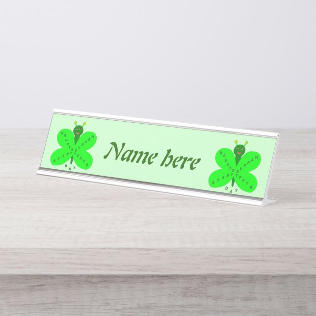 Placa De Nombre Saint Patricks Day Butterfly Personalizado (Anverso)
