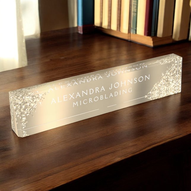 Placa De Nombre Salon de brotes de microblando de Purpurina de oro (Subido por el creador)