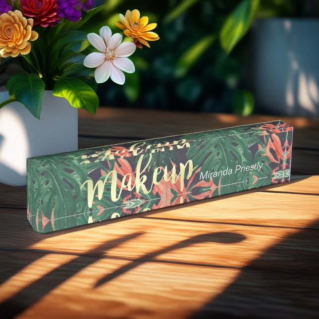 Placa De Nombre Salón de maquillaje elegante de estilo tropical fl (Subido por el creador)