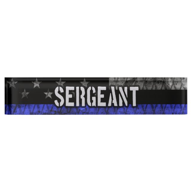 Placa De Nombre Sargento Bandera de la Línea Azul Thin (Anverso)