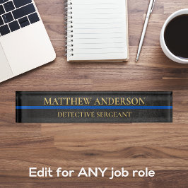 Placa De Nombre Sargento de policía Nameplate Línea Azul delgada