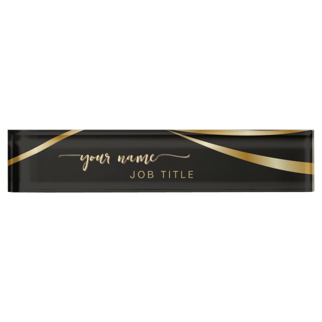 Placa De Nombre Script Minimalist Black and Gold  (Anverso)