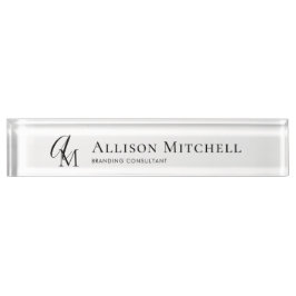 Placa De Nombre Script Monogram Minimalist Elgeant Desk Nameplate