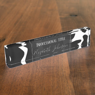 Placa De Nombre Sencillas manchas de vacas grandes en blanco y neg