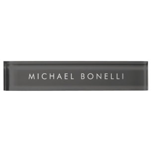 Placa De Nombre Sencillo Gris Moderno Minimalista Elegante