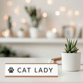 Placa De Nombre Señora Gatos Huella de Garra Moderna Blanca