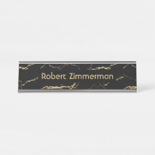 Placa De Nombre Sharp Black and Gold Marble Personal