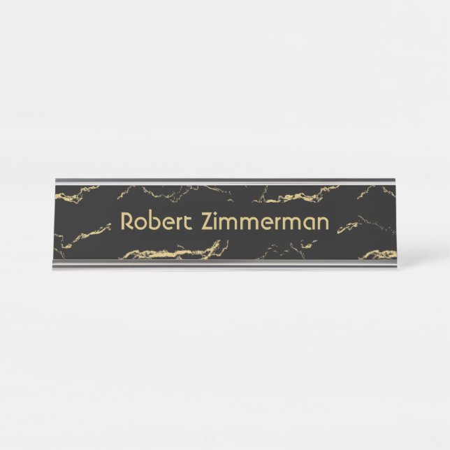 Placa De Nombre Sharp Black and Gold Marble Personal (Anverso)