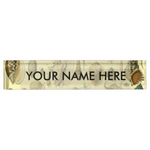Placa De Nombre Shell de conchas marinas Mollusk Clam Elegante Art